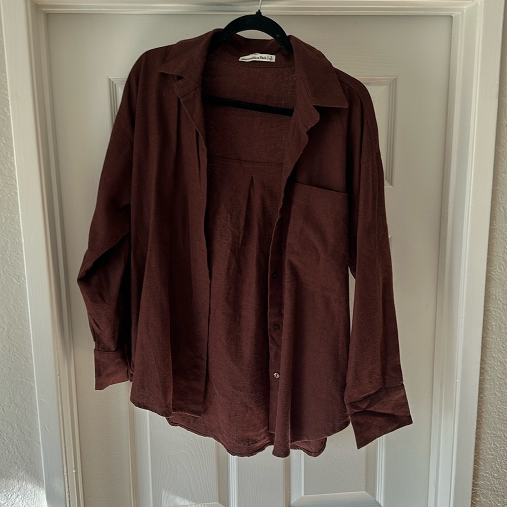A&F Brown Oversized Linen Shirt
